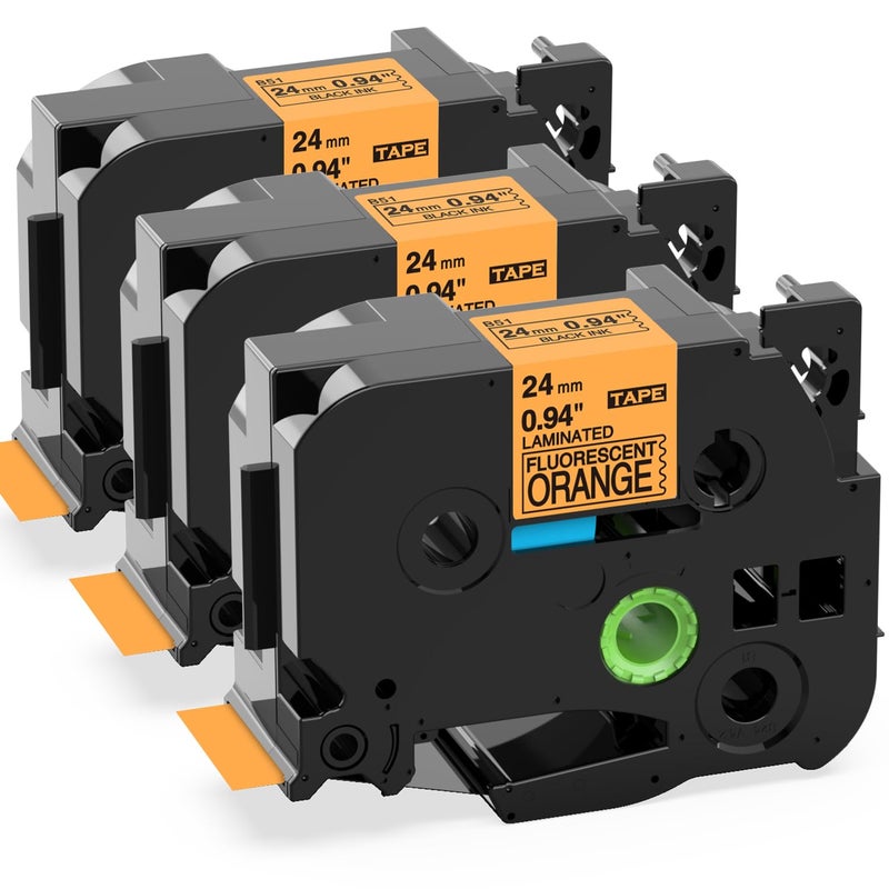 Label KINGDOM 1 Inch Replacement for Orange 24mm 0.94 Label Tape TZe-B51 TZB51 Laminated Tape for Brother Ptouch PT-P700 PT-P750W Label Maker, Black on Fluorescent Orange, 3-Pack - Image 1